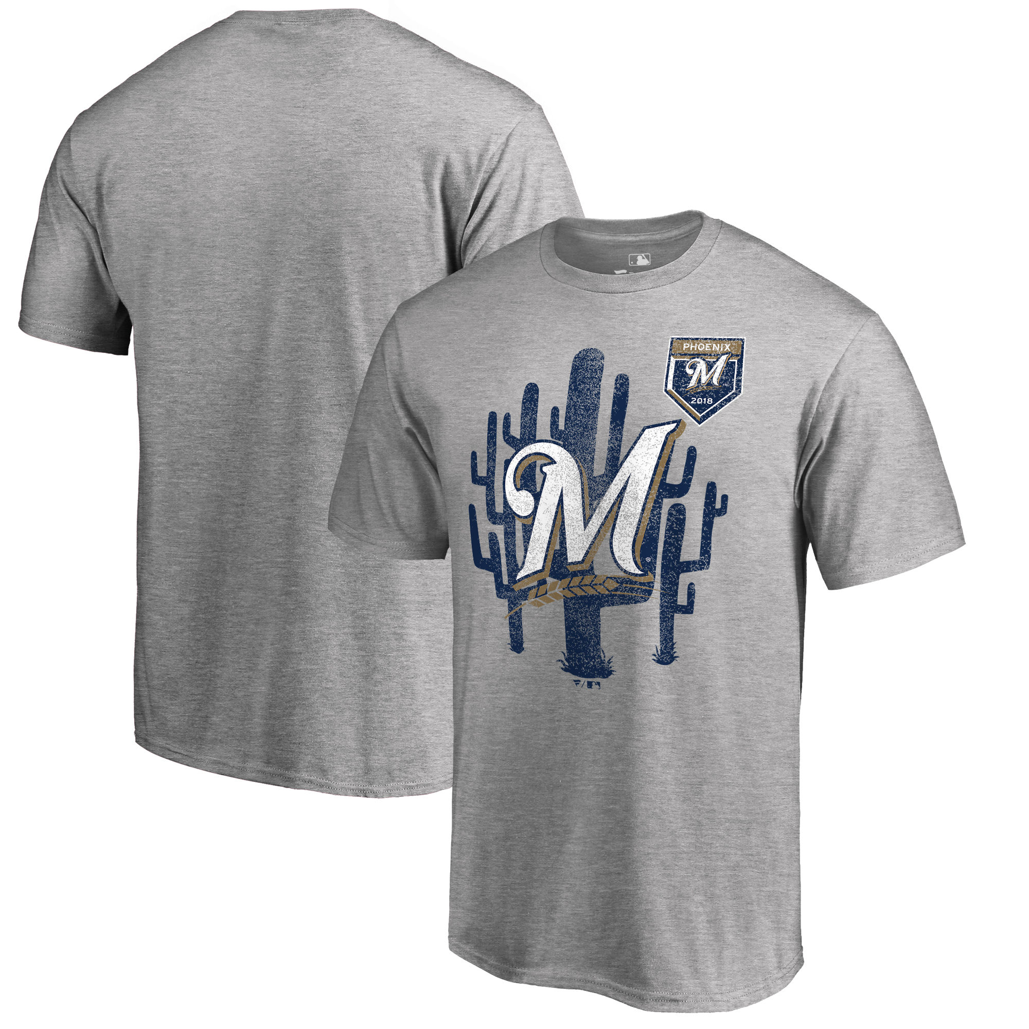 Men's Milwaukee Brewers Fanatics Branded 2018 MLB Spring Training Vintage T-Shirt ?C Heather Gray - Click Image to Close